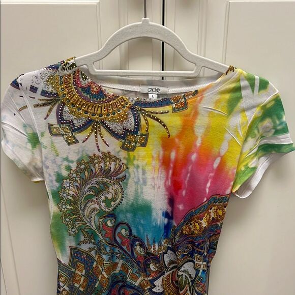 Y2K Cache Vintage Diamanté Studded Floral Paisley Fitted T-shirt - Picture 3 of 9